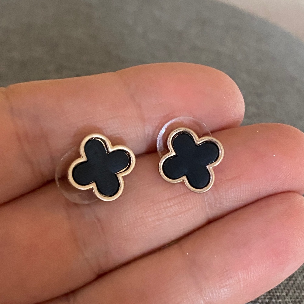 Black and Gold Clover Stud Earrings